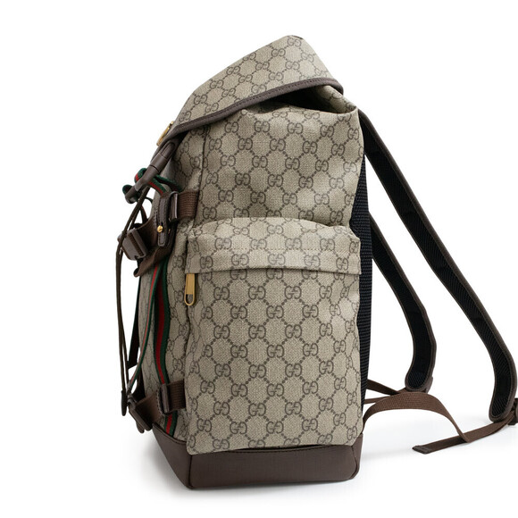 Gucci Skateboard Backpack Daypack GG Supreme Canvas Leather Beige Brown - Picture 5 of 9